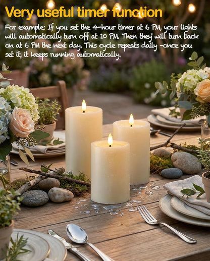 Gmnee 3"x6" Outdoor Waterproof Flameless Candles with Remote and Timers, LED Candles, Battery Operated Candles, Electric Fake Pillar Candles for Patio, Porch, and Lanterns Decor (White, Plastic)