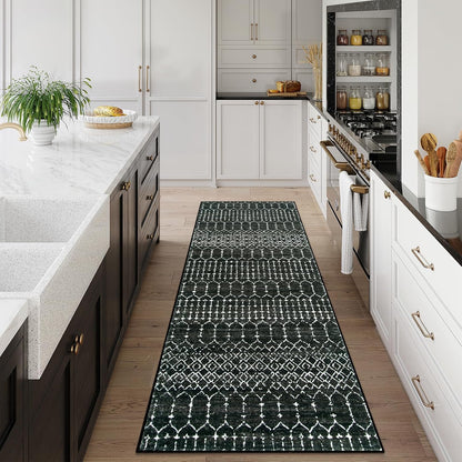 Lahome Moroccan Entry Rug 2x3, Non-Slip Washable Front Indoor Door Mat Rubber Backing Low-Profile Door Rugs, Small Geometric Print Distressed for Entryway Bathroom Kitchen, Black Hana