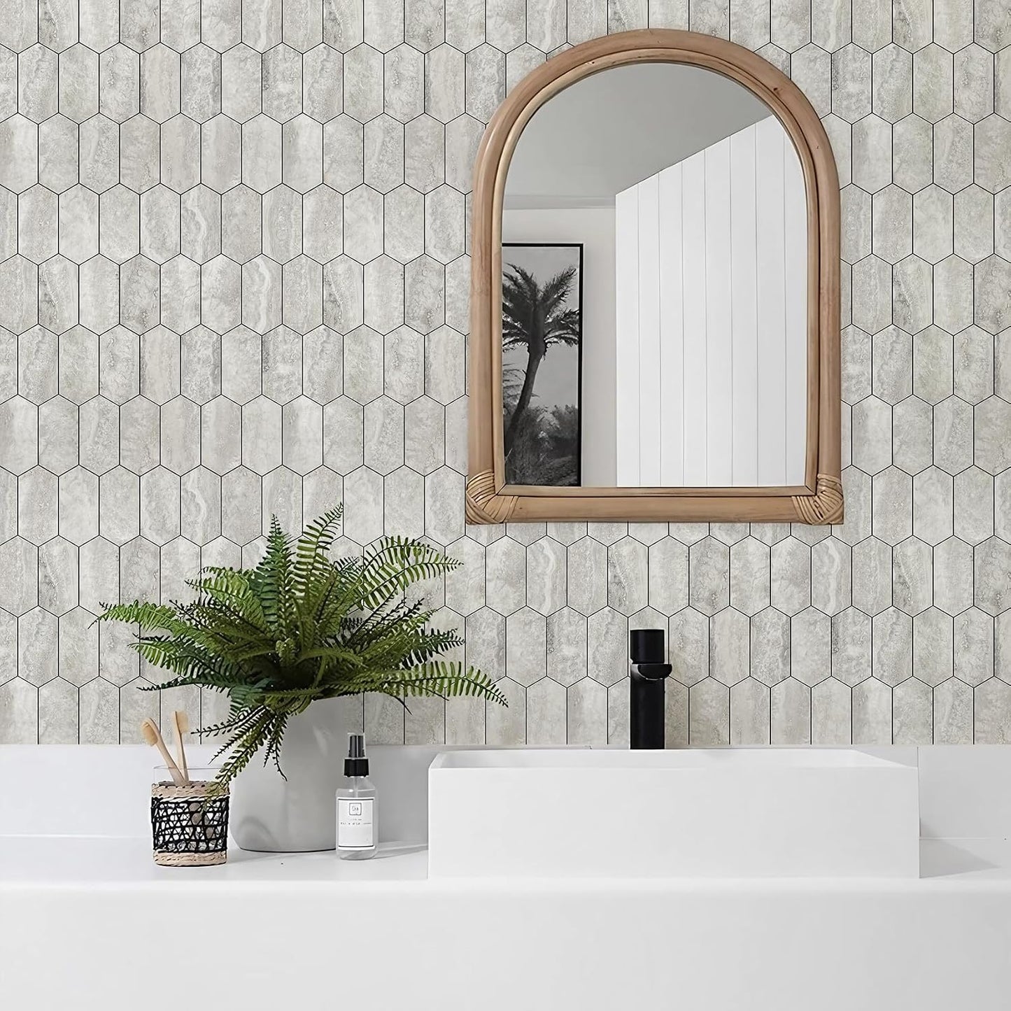 Vamos Tile Long Hexagon Peel and Stick Backsplash Tile - 10 Sheets Stick on Backsplash for Kitchen and Bathroom 12.4 x 12 Inch Glossy Wood Grain PVC Self Adhesive Mosaic Wall Tiles