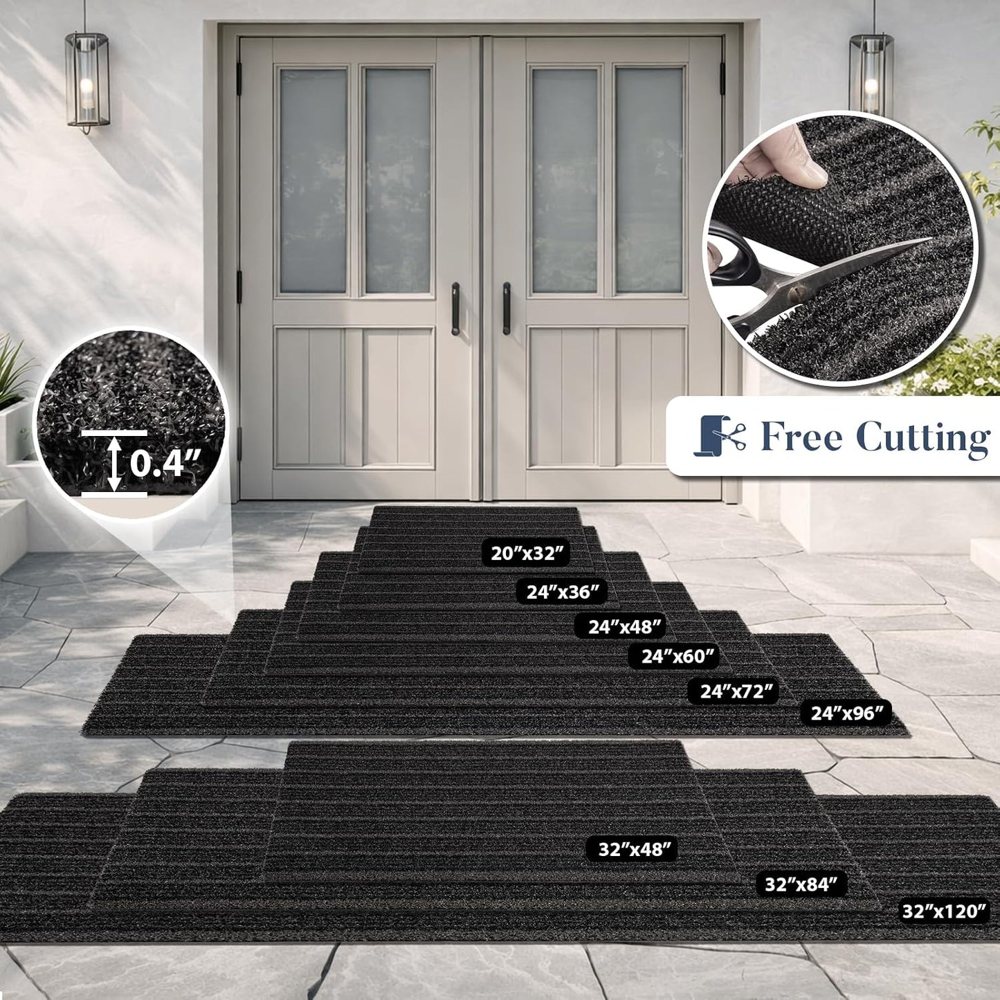 Outdoor Front Door Mat 32" x 48", Dirt Trapping Outside Entrance Rug, Non Slip Shoe Scraper, Heavy Duty Commercial Rug for Patio, Garage, Traffic Area, Office, Roll Packing