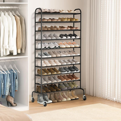 STORAGE MANIAC Expandable Shoe Rack for Closet, 8 Pairs Stackable Small Shoe Rack, Metal Adjustable Shoes Organizer for Entryway, Hallway, Garage, Front Door, Shoes Shelves, Black 2 Tier