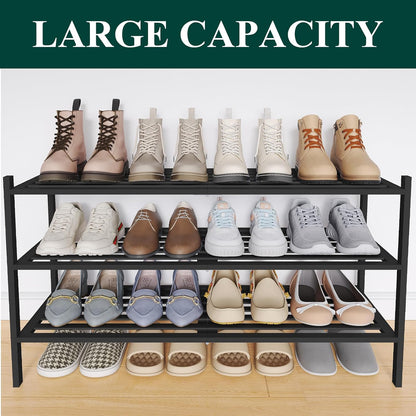 Smiry Bamboo Shoe Rack, 3 Tier Free Standing Wooden Shoe Organizer, Stackable Wood Shoe Storage Shelf for Closet, Entryway, 5 Horizontal Slats, 26.8"x11"x18.3", Natural