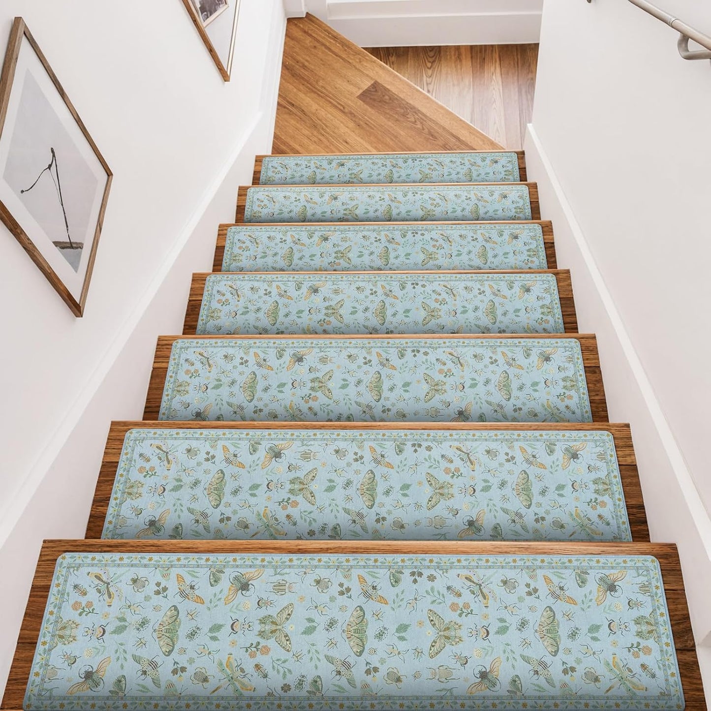 OJIA Insect Print Stair Treads Non Slip Stair Runners for Wooden Steps Indoor, 15PCS 8"x30" Rubber Backing Carpet Treads for Wood Stairs Staircase Step Treads for Kids & Dogs, Stair Covers, Black