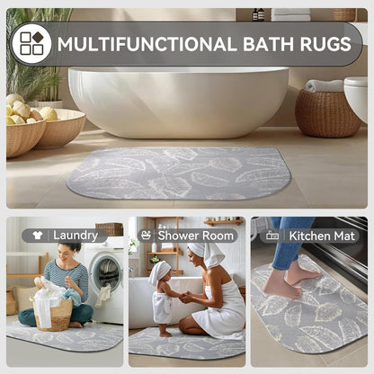 YDKGL Ultra Thin Bathroom Rugs Mat Quick Dry Absorbent Non Slip Bath Mat Bath Mats for Bathtub Mat Bathroom Carpet Fit Under Door Washable Floor Rubber Half Round Bath Rugs Grey 16x24