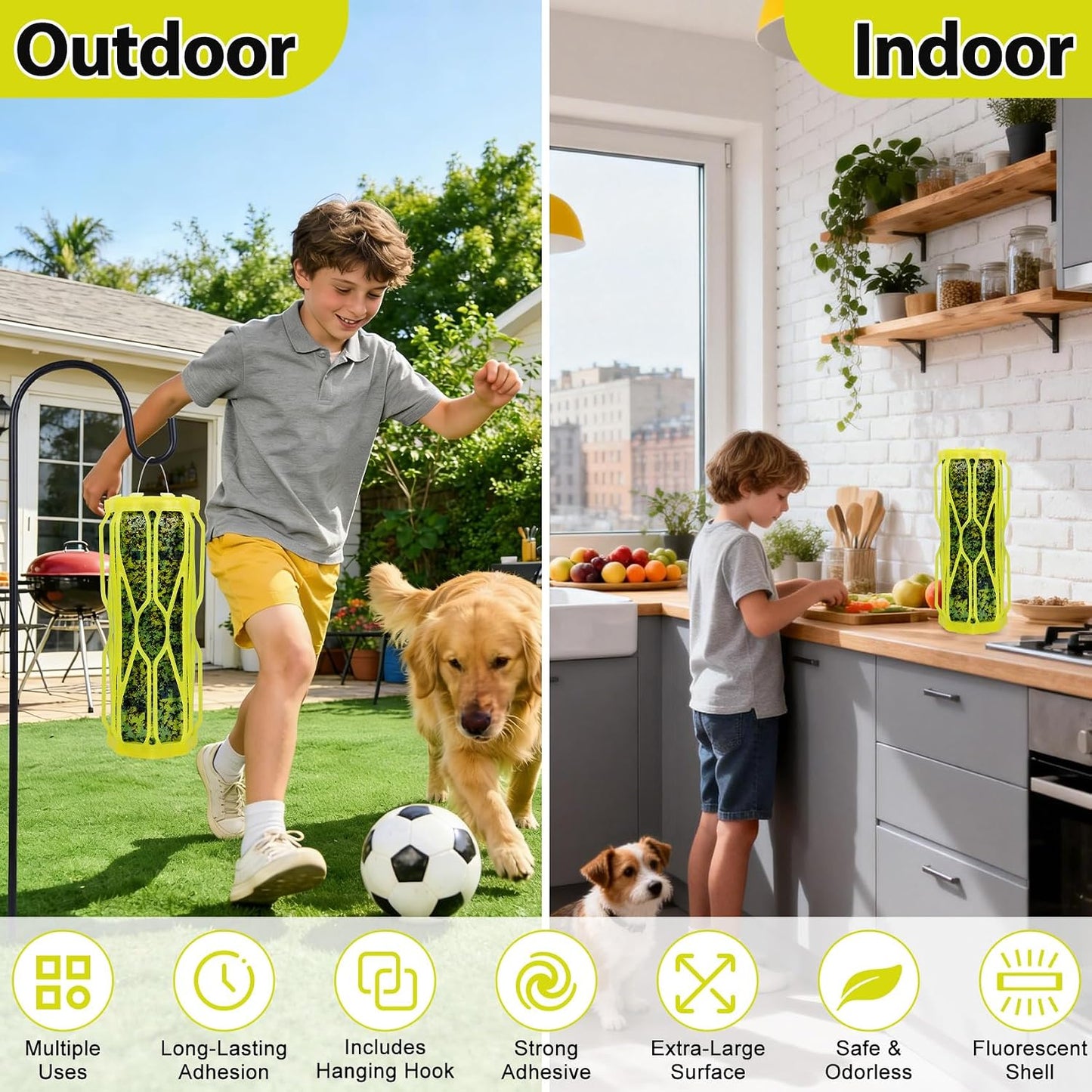 2 Pack Ranch Wasp Trap Outdoor Hanging with Fluorescent, Wasp Trap Carpenter Bee Traps for Outside, Wasp Fly Catcher Fly Traps Killer Hunter for Hornet, Gnat, Mosquito, Flying Insect