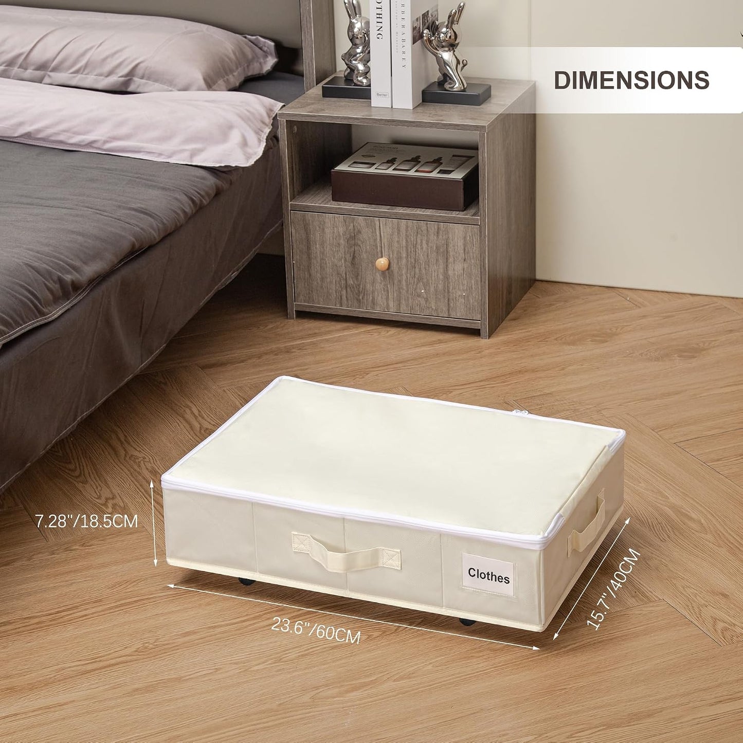 Vincona Under Bed Storage with Wheels, 2 Pack Under Bed Storage Containers with Label Holders for Clothes, Shoes and Blankets, Rolling Underbed Shoe Organizer with Cover, Beige (30.71x15.7x7.28 in)