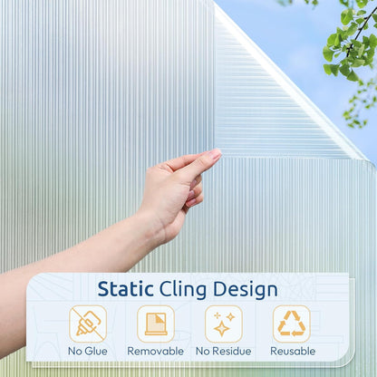 rabbitgoo Reeded Glass Window Privacy Film, Non Adhesive Frosted Glass Window Film, Static Cling, Removable, UV Heat Blocking, Anti-Glare, Decorative for Bathroom Living Room, 17.5 by 78.7 Inches