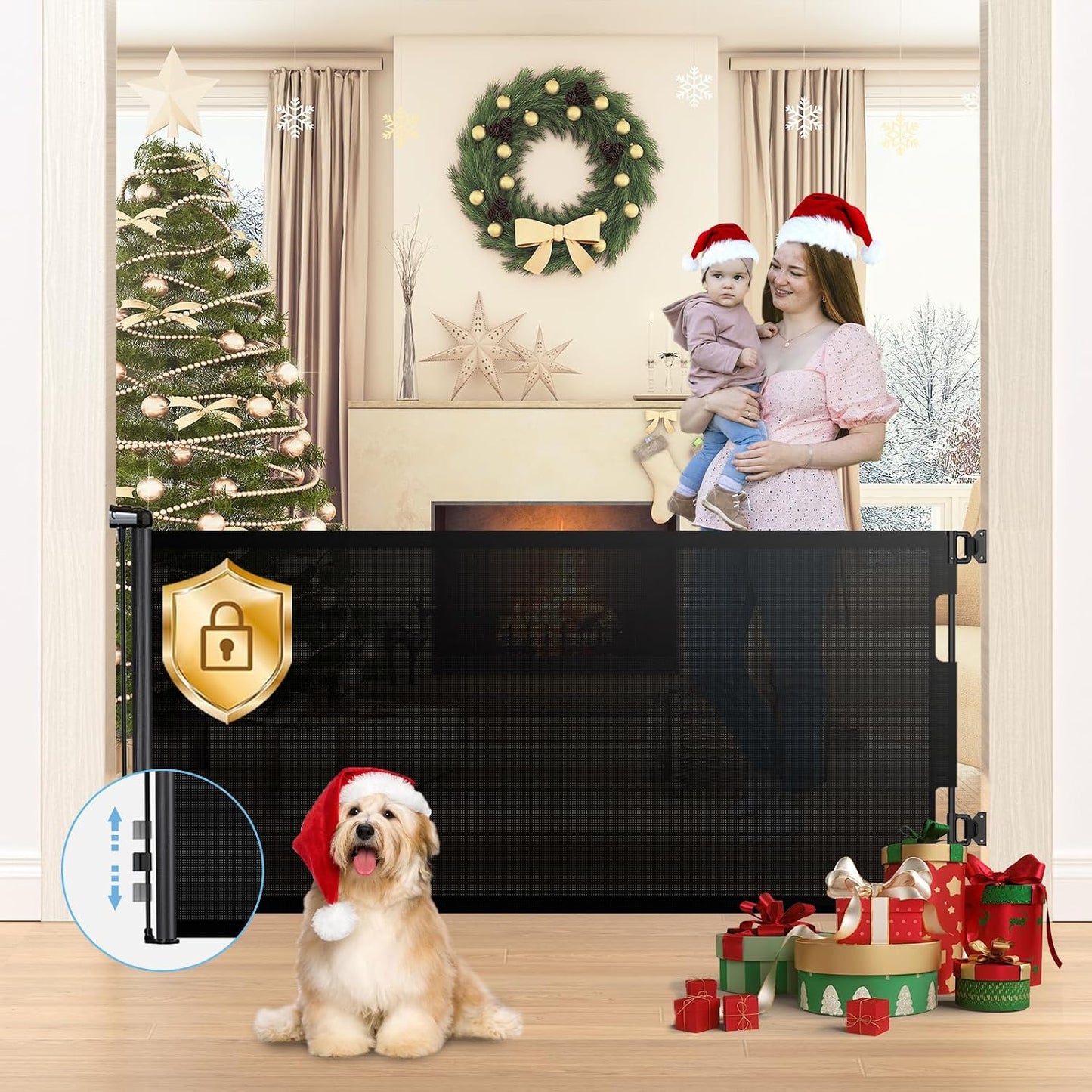 HAMOPY Retractable Baby Gate, 33" Tall, Extends up to 55" Wide, Durable Auto-Lock Baby Gates for Stairs, Mesh Dog Gate and Child Safety Gates for Doorways, Hallways, Indoor, Outdoor(Black)