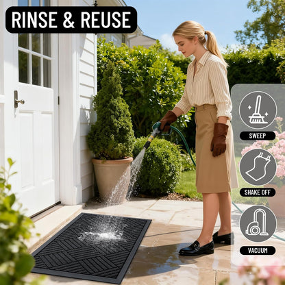 OLANLY Front Door Mat Outside Entrance 29.5x17, Absorbent, Heavy Duty Sturdy Natural Rubber Doormat Indoor Outdoor, Stain and Fade Resistant, Non-Slip Low Profile Floor Mat for Entryway, Grey Diamond