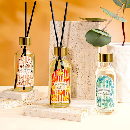Reed Diffuser Set of 3 Pack, Linen Vanilla Citrus Scented Oil Diffuser with 15 Sticks, Reed Diffusers for Home, Bathroom Air Freshener, 1.7 Fl.oz Each, Total 5.1 Oz