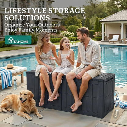 YITAHOME 35 Gallon Outdoor Storage Box | Waterproof Resin Deck Box and Package Delivery with Lockable Lid for Patio Furniture Cushions, Pool Accessories, Garden