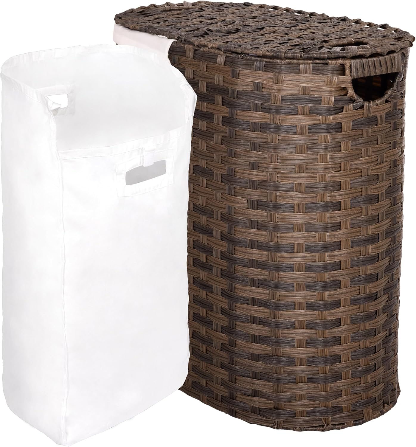 Seville Classics Premium Handwoven Portable Laundry Bin Basket with Carrying Handles, Household Storage for Clothes, Linens, Sheets, Mocha Brown, Oval Hamper