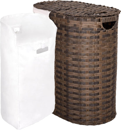 Seville Classics Premium Handwoven Portable Laundry Bin Basket with Carrying Handles, Household Storage for Clothes, Linens, Sheets, Mocha Brown, Oval Hamper