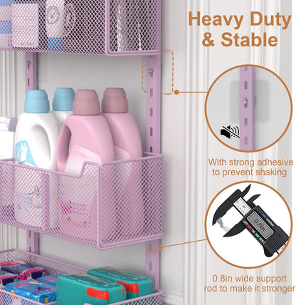 VyGrow Over The Door Organizer, Metal Door Organizer Hanging with 5 Adjustable Baskets and Coat Hook, Behind The Door Storage for Bedroom Closet Bathroom Pantry Cabinet Kitchen, Black
