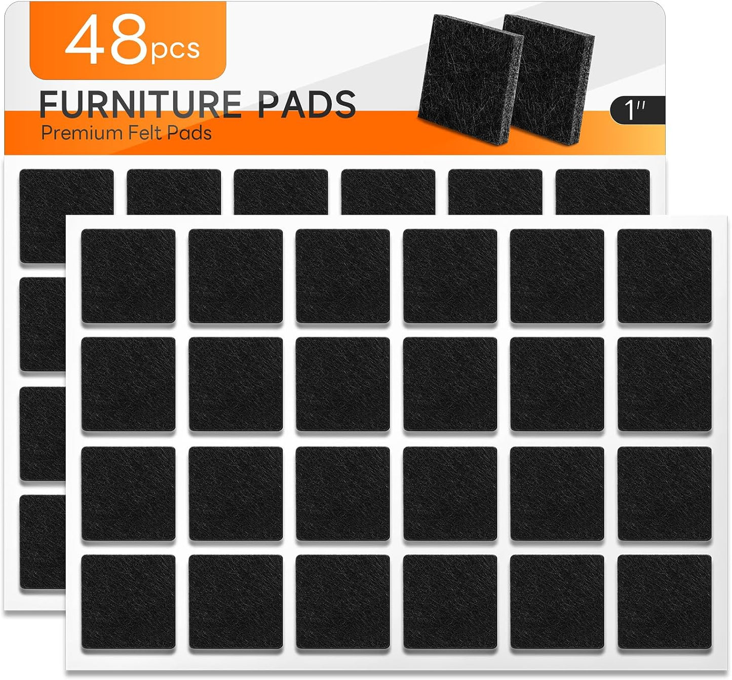 48 PCS Felt Furniture Pads, 1-inch Round Black Chair Felt Pads, Felt Pads for Furniture Feet to Protect The Floor from Scratches,Reduce Noise (Black)