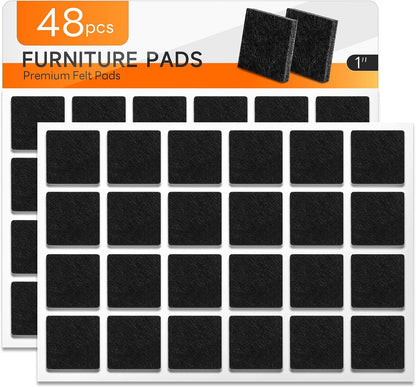 48 PCS Felt Furniture Pads, 1-inch Round Black Chair Felt Pads, Felt Pads for Furniture Feet to Protect The Floor from Scratches,Reduce Noise (Black)
