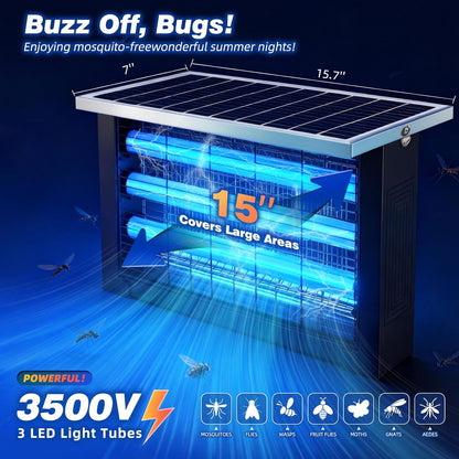 Powerful Large Solar Bug Zapper for 3000 sq.ft with 13FT Extension Cord | Rechargeable Outdoor Mosqutio Killer with 13W Solar Panel, Waterproof Solar Bug Zapper for Patio Garden Backyard RV Camping