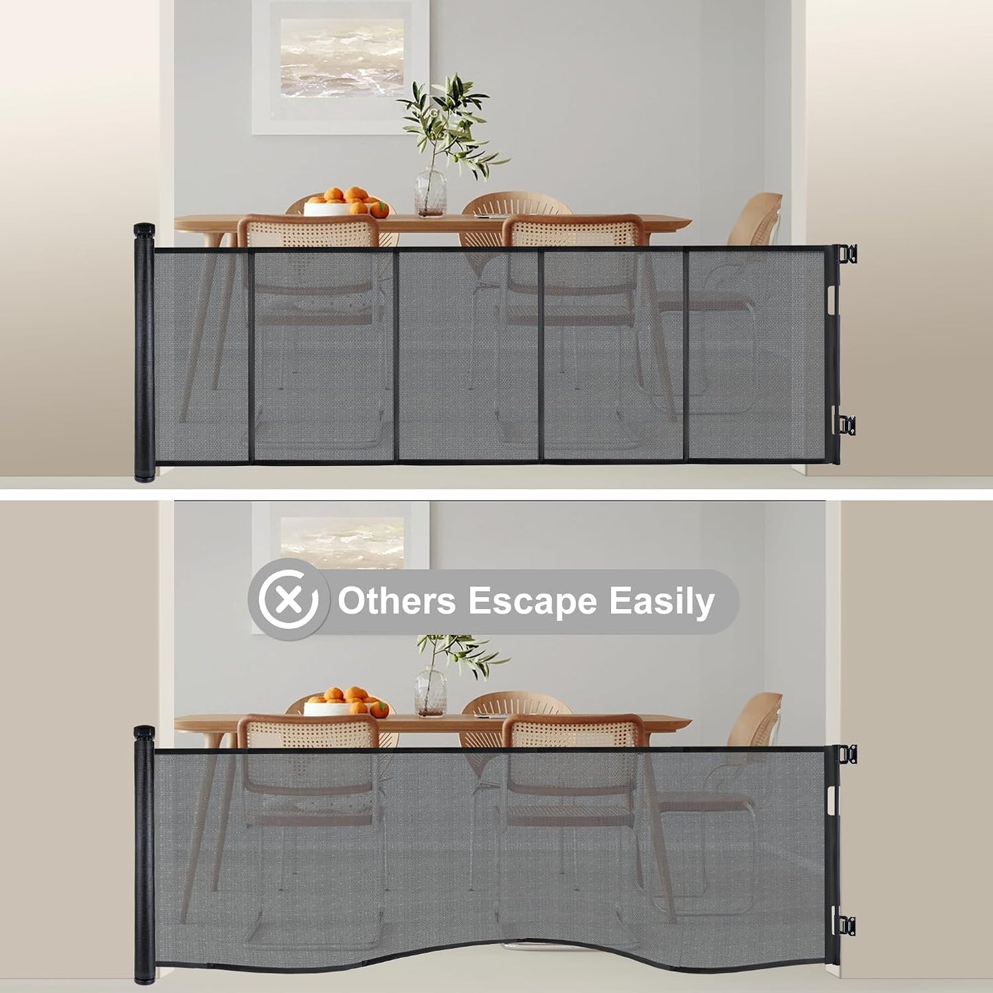 55 inches Retractable Baby Gate, 34 inches Tall Extra Wide Pet Gate for Stairs, Hallways and Doorways, Indoor Outdoor Safety Gate for Toddlers & Small Dogs, Black