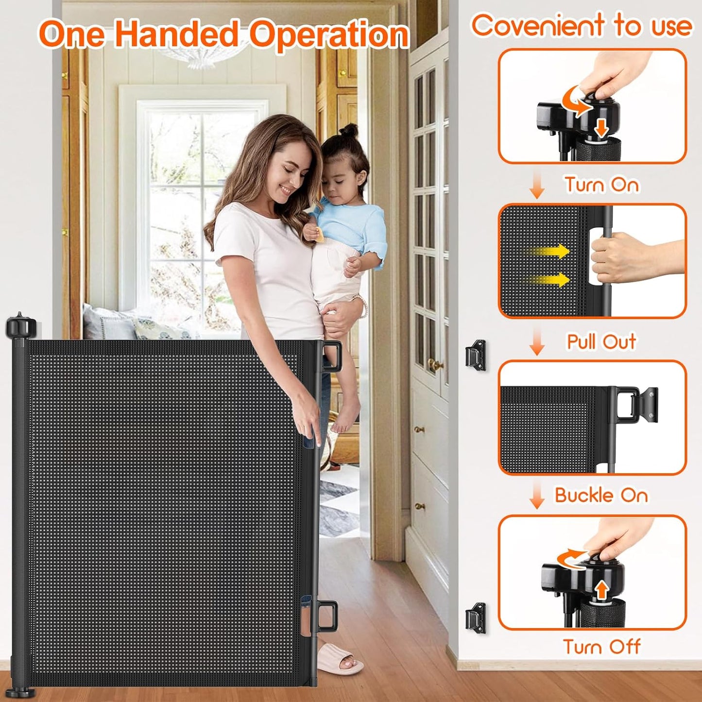 71 inch Retractable Baby Gates, EZIGO Extra Wide Baby Gate for Large Opening Extra Long Mesh Gate for Kids or Pet Dog Gate Child Safety Gate for Stairs Hallways Doorway Indoor Outdoor, Gray
