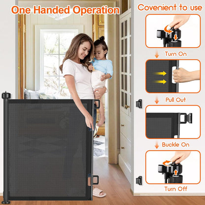 71 inch Retractable Baby Gates, EZIGO Extra Wide Baby Gate for Large Opening Extra Long Mesh Gate for Kids or Pet Dog Gate Child Safety Gate for Stairs Hallways Doorway Indoor Outdoor, Gray