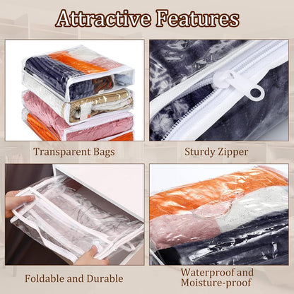 Kingdder 16 Pcs Clear Zippered Storage Bags Plastic Sweater Bags with Zipper 10 x 10 x 2.5 Inch Vinyl Sheet Organizer and Storage for Clothing Blankets Sheet Linen Bed Pillow Cube Organizer