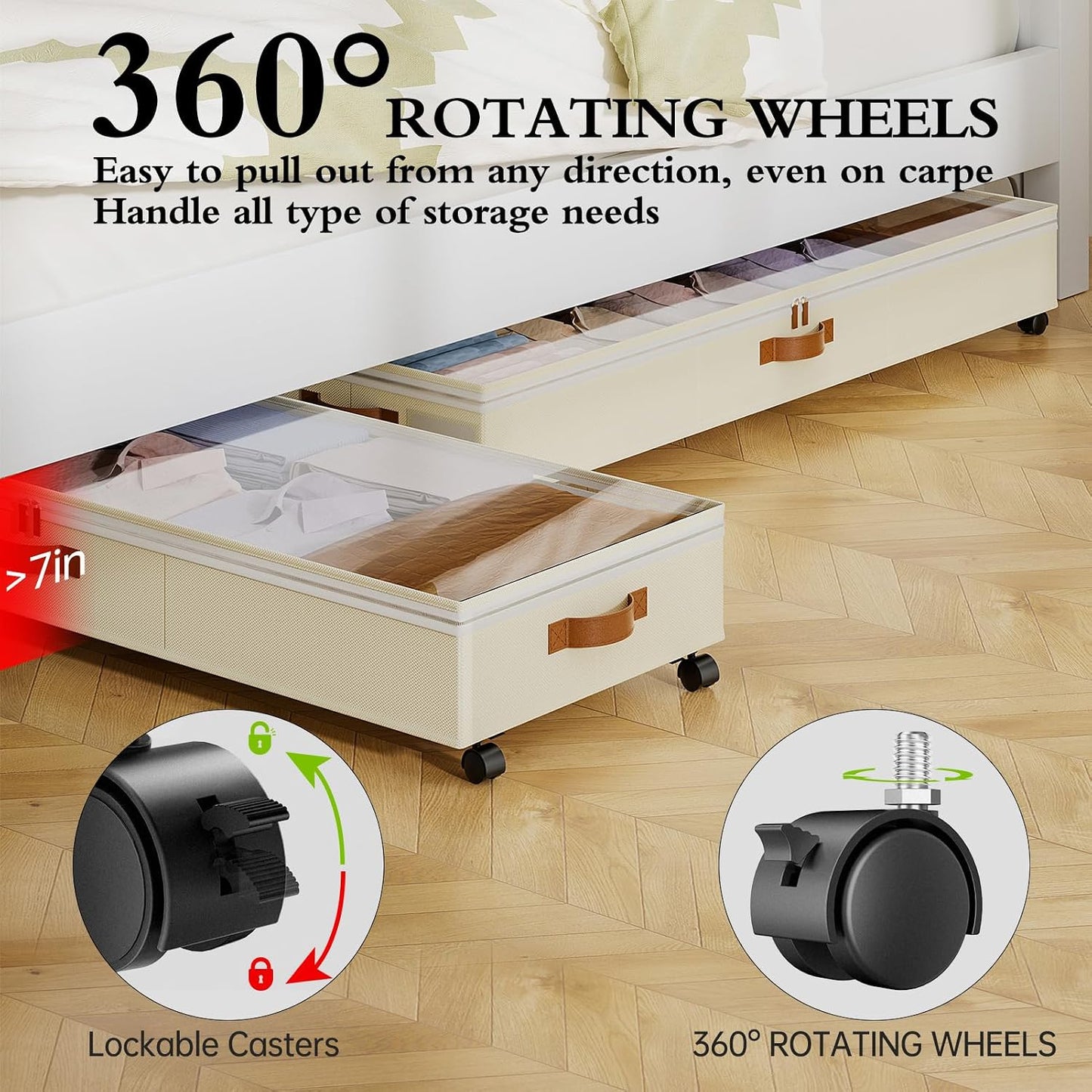 Yecaye Under Bed Storage with Wheels, 2 Pack Under Bed Storage Containers with Adjustable Dividers & Clear Lid, Rolling Underbed Organizer Bins Drawer for Clothes, Shoes, Blankets(30.3 x 16 x 6.7in)