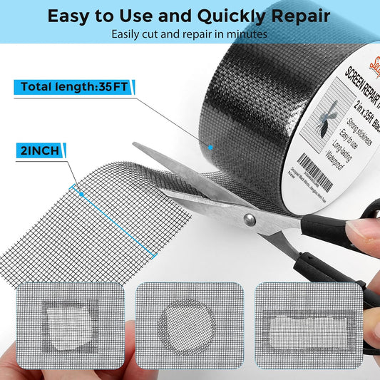 Secopad Grey Window Screen Repair Tape, 2IN X 15FT (180IN) Screen Repair Kit for Windows or Doors, Strong Adhesive Patch Kit Fiberglass Mesh Tape