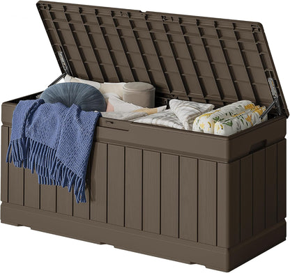 32 Gallon Deck Box Outdoor Indoor Waterproof Storage Box for Patio Furniture, Pool Accessories, Garden Tools, and Cushion Storage, Black