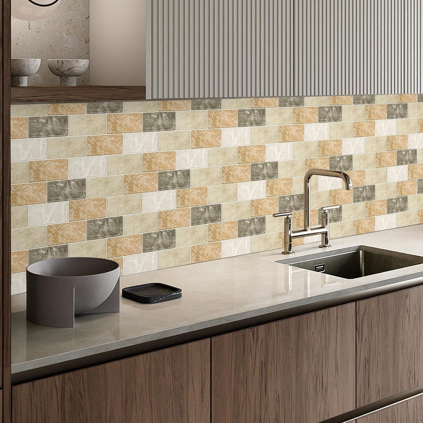 BSABSAQAA 10 Sheets Peel and Stick Backsplash for Kitchen 12"X12" Back Splash Adhesive Subway Wall Tile Sticker for Bathroom on Renter Friendlyn Marble