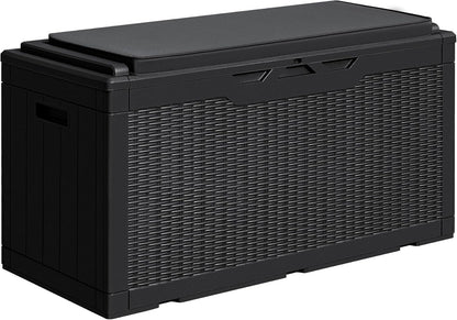Greesum Outdoor Storage Box 82 Gallon Storage Bin with Lid for Patio Furniture, Garden Tools, Pool Supplies, Waterproof and UV Resistant, Lockable, Black