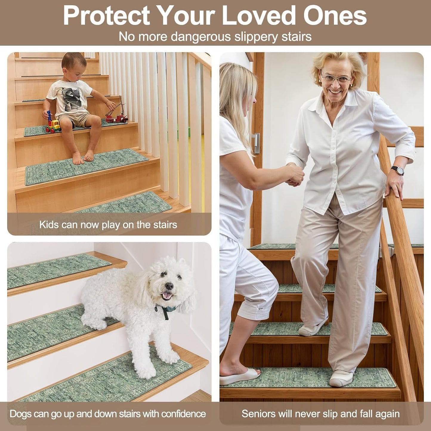 OJIA Extra Non-Slip Stair Treads for Wooden Steps 15PCS, 30"X8" Rubber Indoor Stair Runner Slip Resistant Stair Rugs Safety Mats for Dogs, Kids & Elders, Stairway Grip Step Treads, Gray