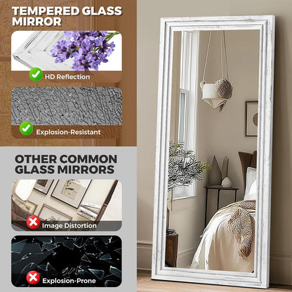65"x22" Full Length Mirror Solid Wood Frame Floor Mirror with Stand for Living Room, Bedroom Hanging Standing or Leaning, Brown
