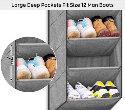 SLEEPING LAMB Over The Door Shoe Organizer for Closet with Large Deep Pockets, Narrow Shoe Rack for Door Hanging Boots Storage, Black