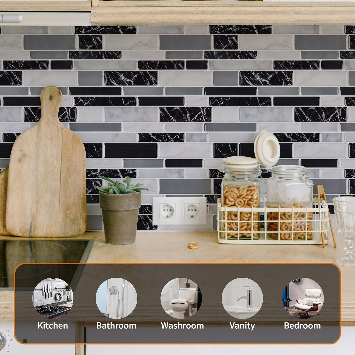 WOWSTAR 10-Sheet Peel and Stick Backsplash Tile for Kitchen Wall, Back Splash Stick On Tiles for Kitchen (12"x 12", Gray)