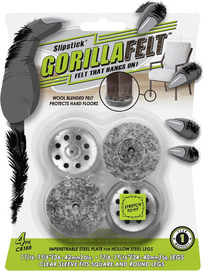 GorillaFelt Chair Leg Floor Protectors/Felt Chair Glides (Set of 16) Tap-On Felt Furniture Pads Guaranteed to Stay On, 1 Inch Round Chair Sliders