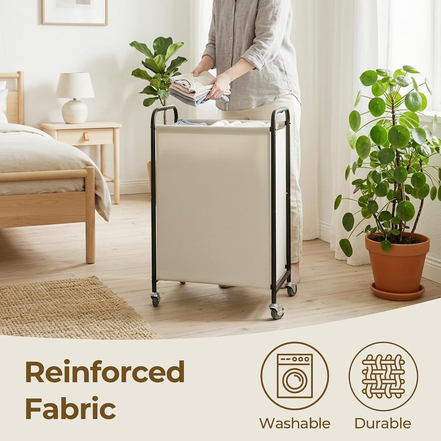 GRANNY SAYS 2 Section 130L Laundry Sorter, Large Laundry Hamper Basket with Wheels and Handles, Durable and Sturdy Rolling Cart for Laundry Room, Hotel, Bedroom, Beige