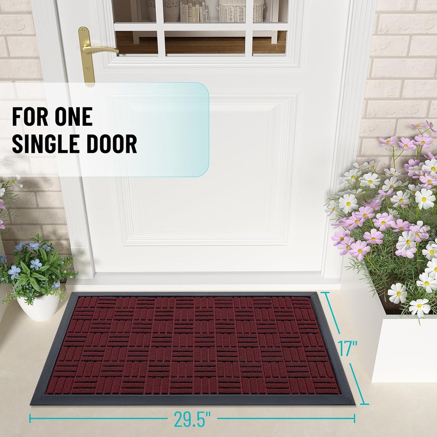 OLANLY Front Door Mat Outside Entrance 29.5x17, Absorbent, Heavy Duty Sturdy Natural Rubber Doormat Indoor Outdoor, Stain and Fade Resistant, Non-Slip Backing Low Profile Floor Mat for Entryway, Grey