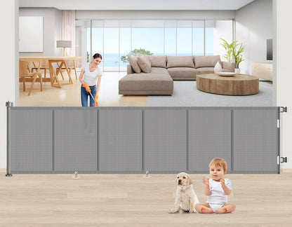 71 inch Retractable Baby Gates, EZIGO Extra Wide Baby Gate for Large Opening Extra Long Mesh Gate for Kids or Pet Dog Gate Child Safety Gate for Stairs Hallways Doorway Indoor Outdoor, Gray
