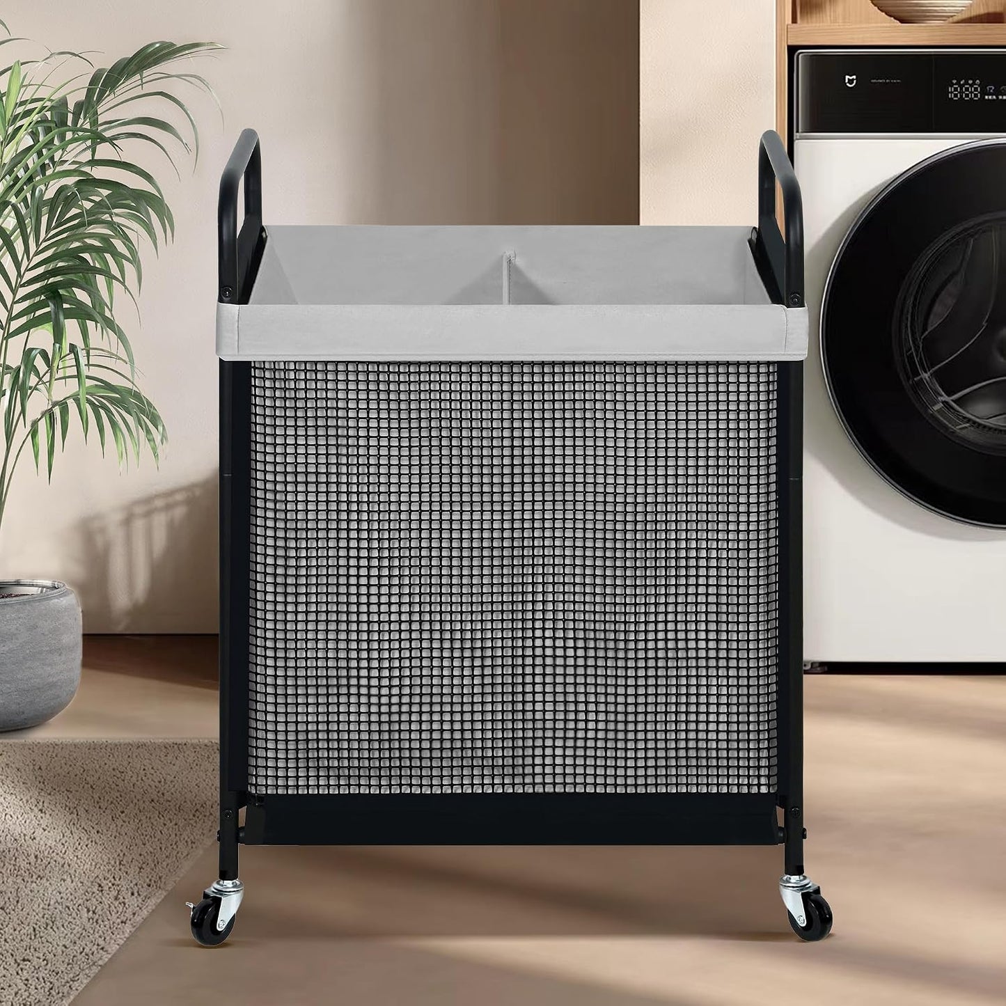 STO STO Laundry Hamper 3 Section, 120L Rolling Laundry Sorter Cart with Removable and Washable Liner Bag, Clothes Hamper with Wheels and Metal Handle for Laundry Room and Bedroom