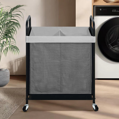 STO STO Laundry Hamper 3 Section, 120L Rolling Laundry Sorter Cart with Removable and Washable Liner Bag, Clothes Hamper with Wheels and Metal Handle for Laundry Room and Bedroom