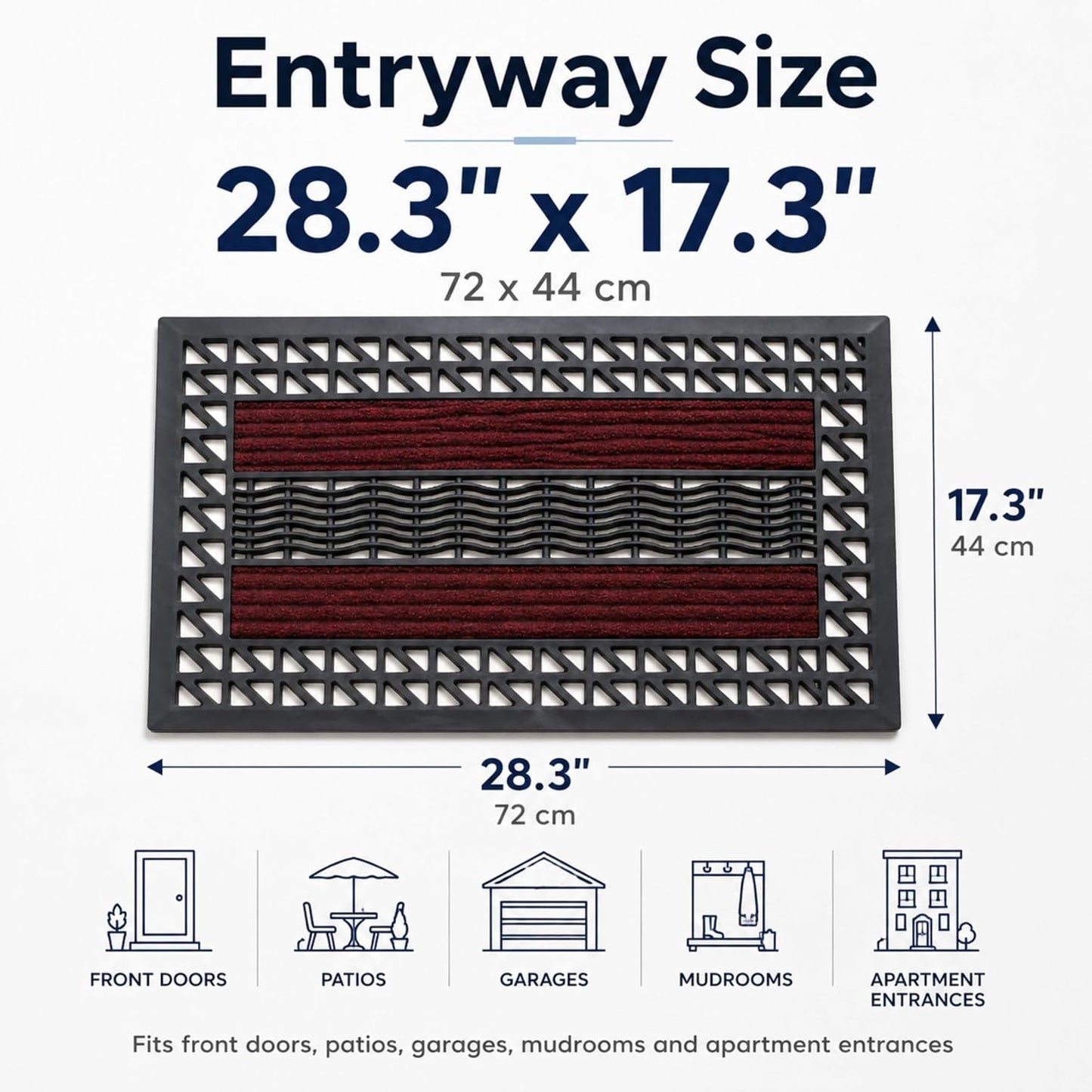 ROOM127 Outdoor Doormat, 28.3" x 17.3" Heavy Duty Rubber Scraper Mat | Absorbent Strips with Open Drainage, Low Profile Non-Slip Indoor Outdoor Entry Rug for Front Door Patio Garage Mudroom