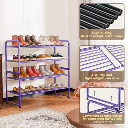 SUFAUY 2 Tier 33" Wide Shoe Rack, Closet Metal Wire, Stackable, Pink