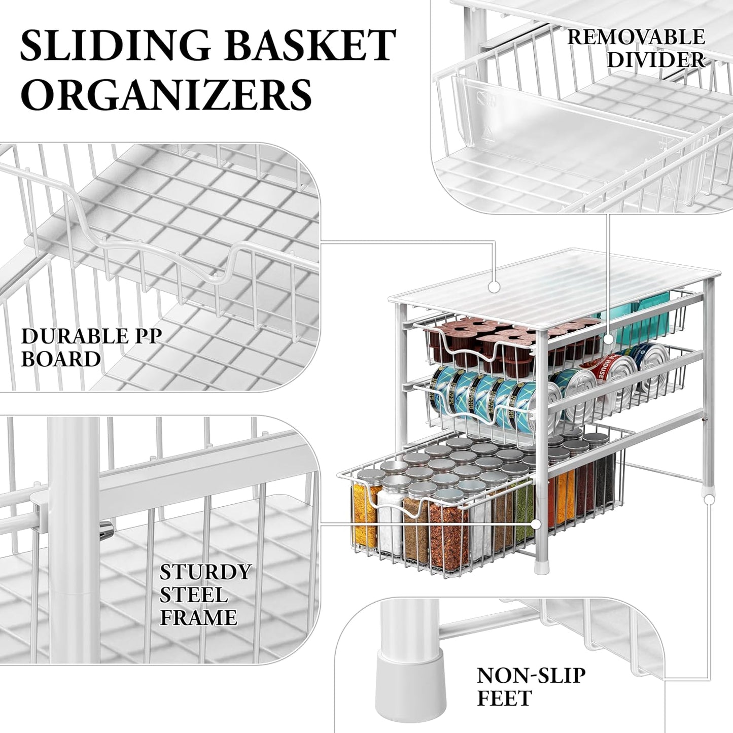 Simple Houseware Stackable 2 Tier Sliding Basket Organizer Drawer, Chrome