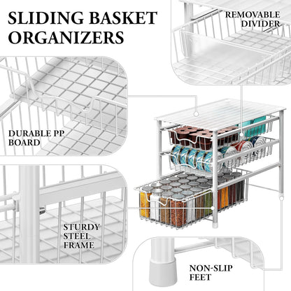 Simple Houseware Stackable 2 Tier Sliding Basket Organizer Drawer, Chrome