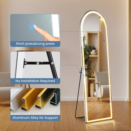 OLIXIS 64"x 21.5" Arched Mirror Full Length, Full Body Mirror with Stand, Hanging or Leaning for Wall, Floor Standing with Shatter-Proof Glass for Bedroom, Living Room, Long, Black