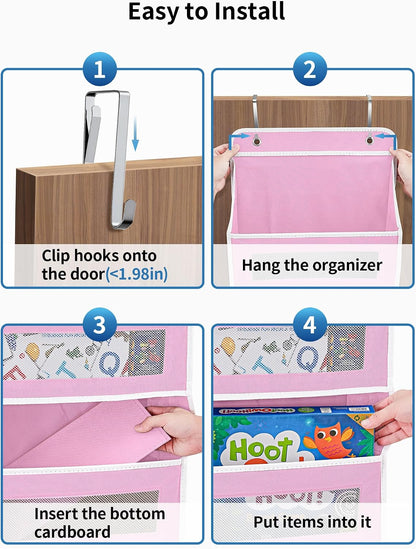 JARLINK 2 Pack Over the Door Organizer Storage, 5 Shelf Hanging Door Organizer with 5 Large Capacity Pockets, Anti Tilt 44 lb Load Behind Door Storage for Bedroom, Bathroom, Pantry, Nursery, (Grey)