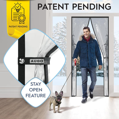 AUGO Heavy Duty Magnetic Screen Door – Fiberglass Pet Resistant Mesh, Self Sealing Hands Free Magnetic Closure, Tear Resistant Door Screen Keeps Bugs Out, Patent Pending Keep Open Feature – 38” x 83”