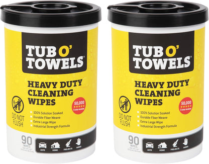 Tub O' Towels Heavy-Duty Multi-Surface Cleaning Wipes, 7" x 8", 40 Count Canister, Removes Grease, Grime, and Tough Stains, Durable Disposable White Wipes for Home, Garage, and Outdoor Cleaning Tasks | industrial-disposable-wipes
