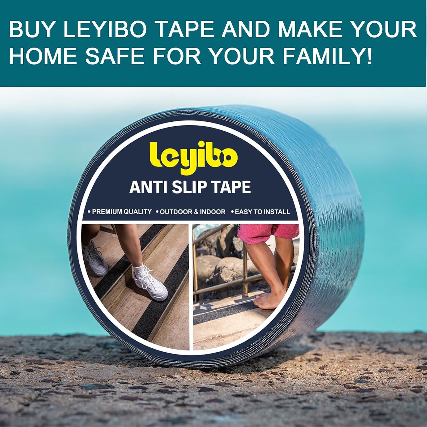 Anti Slip Tape with Glow in Dark Stripe for Stairs, 6”x35ft, Grip Tape for Stairs Steps for Outdoor/Indoor, Waterproof Non Slip Strips for Stair Treads, High Traction, Easy Install