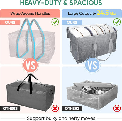BALEINE 6-Pack Oversized Moving Bags with Reinforced Handles, Heavy-Duty Storage Tote for Clothes, Moving Supplies (Clear, 6-Pack)